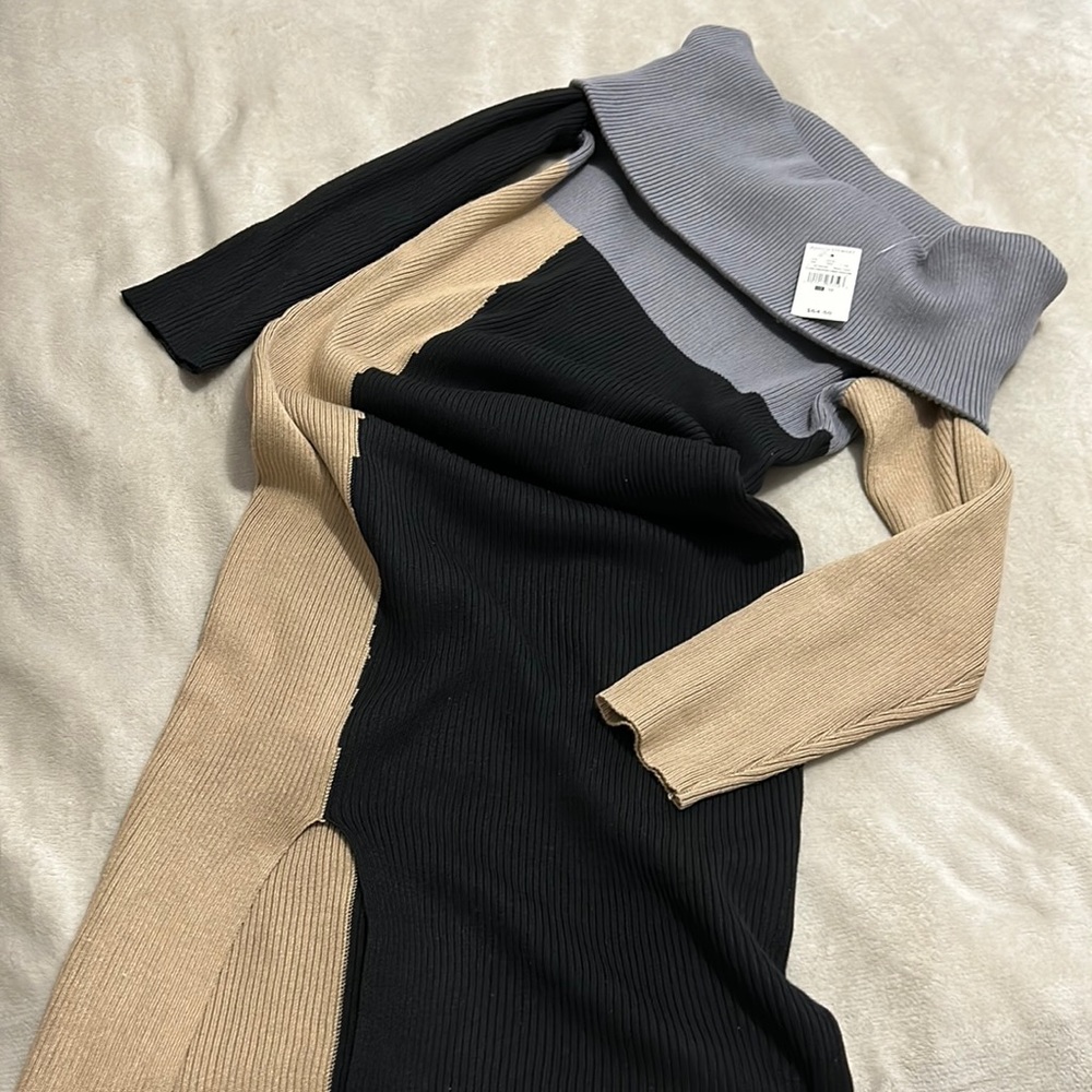 NWT Women’s Ashley Stewart off the Shoulder Sweater Dress Black Combo size 10